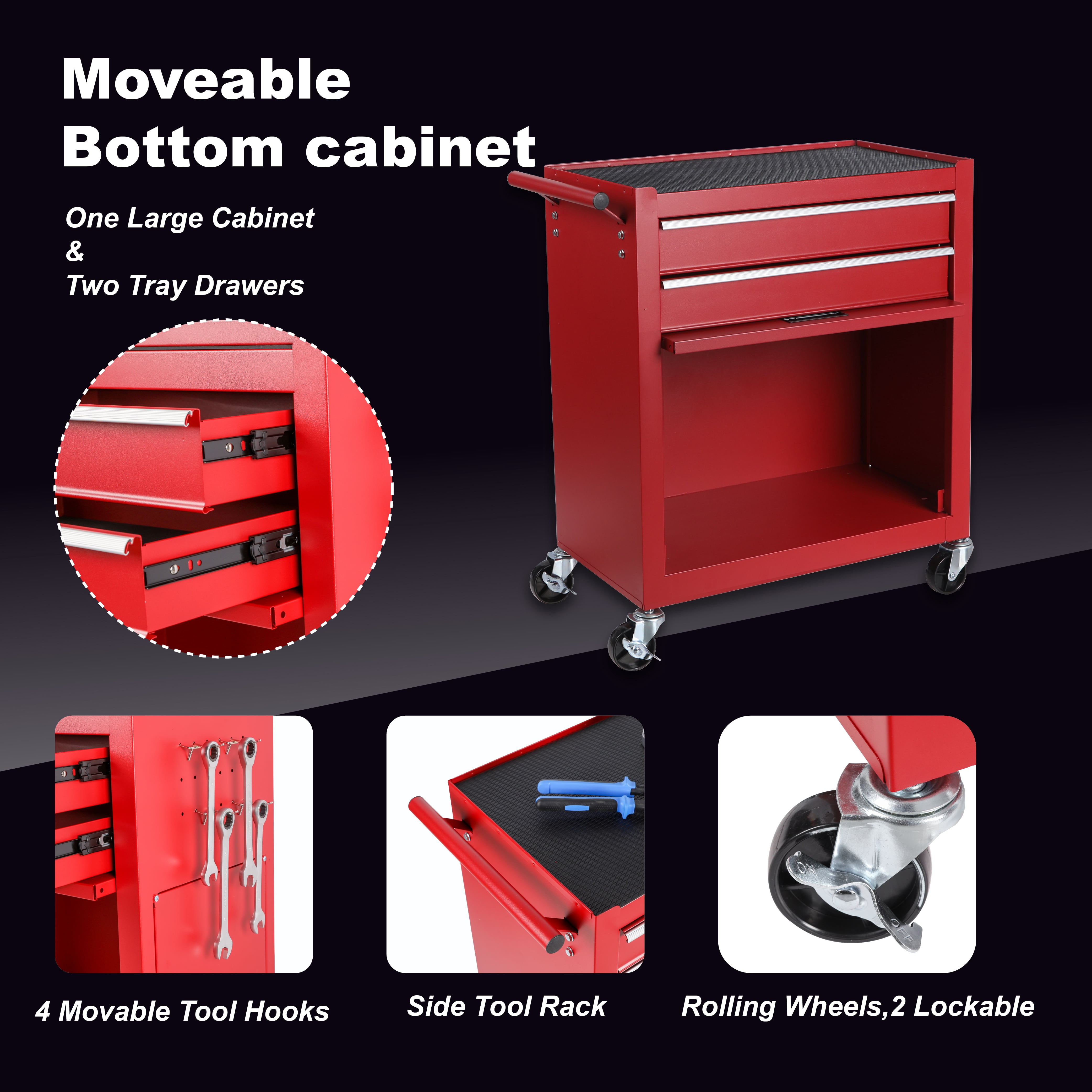 8-Drawer Rolling Tool Chest,Metal Tool Storage Cabinet with Detachable 2-in-1 Top Tool Box,Lockable Casters, Side Hooks, Lockable Drawers with Liners, Mobile Tool Cart for Garage, Workshop,Red