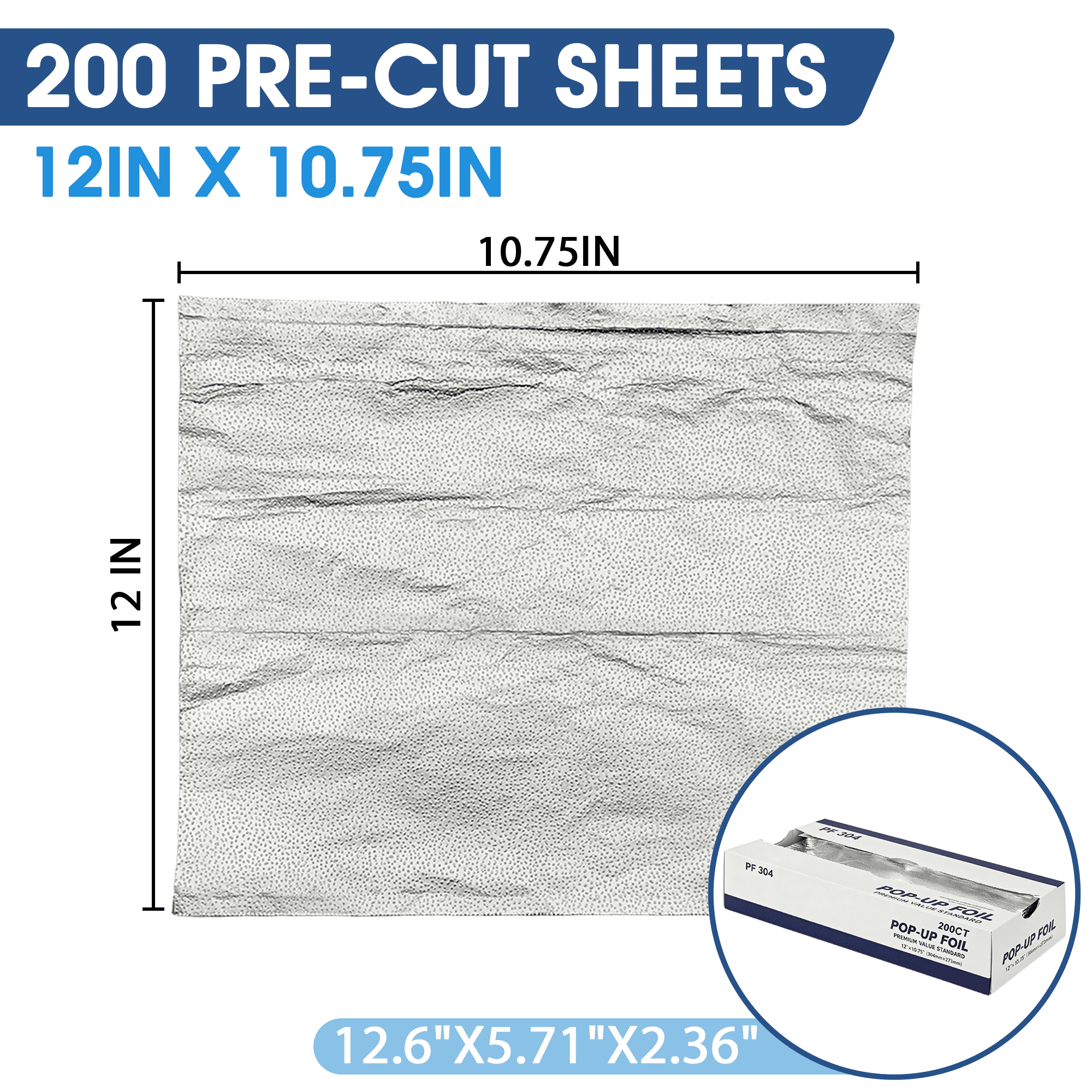 GARITIN 200 Count Aluminum Foil Sheets, 12 x 10.75 Inch Pre-Cut Foil Sheets, Embossed Non-Stick Food Safe Foil Wraps for Meal Prep, BBQ, Grilling & Cooking