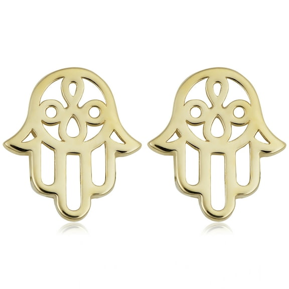 KoolJewelry 14k Yellow Gold Hamsa Stud Earrings
