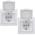 thumbnail image 1 of 2 Bases de enchufe IP44 con tapa abatible y marco - 2 enchufes de empotrar con contacto de protección, para habitaciones húmedas y exteriores, 230 V - Blanco Excelente Rendimiento, 1 of 5