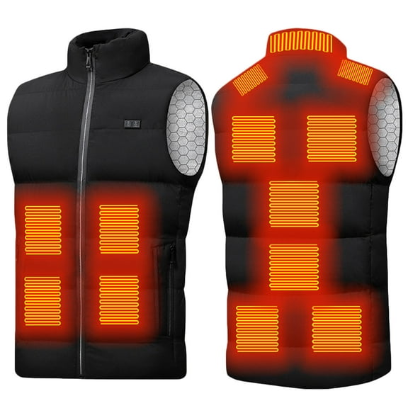 Womens Heated Jacket Puffer Coat Unisex Casual Zipper Dual Control Thirteen Area Solid Heat Heating Vest USB Charging