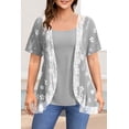 thumbnail image 2 of RWJDXD WUJS Chemises Décontractées pour Femmes Grande Taille à Imprimé Floral en Chiffon à Volants Manches Courtes Ourlet Asymétrique en Couches Col Rond Haut Quotidien pour Navetteur, 2 of 5