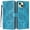 Blue, variant on For Apple iPhone 16e / iPhone 17e 6.1" Flower Embossed Buckle Case, Card Slots/Pocket, PU Leather Flip Wallet Case With Short Wrist Strap,Gold,For iPhone 16e / 17e