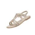 thumbnail image 3 of Women's Open Toe Bohemia Rhinestones Flat Sandals, Summer Comfortable Elastic Slingback Ankle Strap Casual Dressy Beach Shoes (Gold,38), 3 of 5