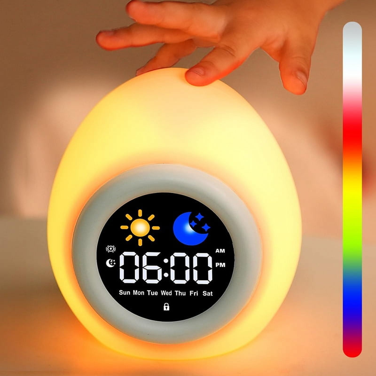 Alarm Clock for Kids Toddlers, Cute Touch Night Light with 6 White Noise Sound Machine, Ok to Wake Clock for Kids