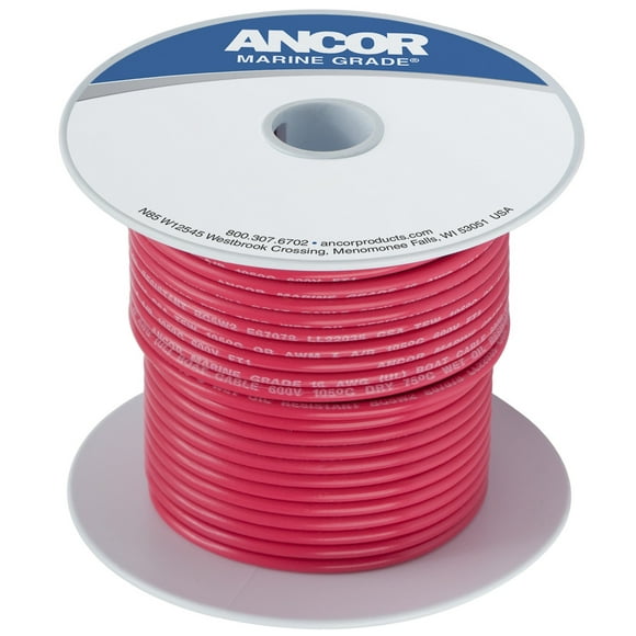 Ancor Fil Primaire 108810 Qualité Marine; Conducteur Torsadé; Calibre 10; Rouge; Bobine de 100 Pieds; Conducteur en Cuivre Étamé/isolation en PVC; Certifié UL/CSA/ABC/US Coast Guard