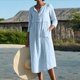 thumbnail image 2 of Moda mujer otoño sólido casual cuello redondo botón bolsillos 1/2 vestido de manga Fridja  bnh3094, 2 of 8