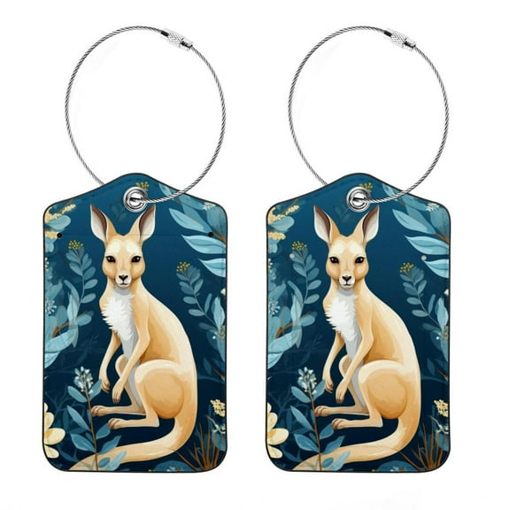 2 Piece Kangaroo Luggage Tag for Suitcase Identifiers Privacy Name Address Label Card Tags with Stainless Steel Loop Women Men