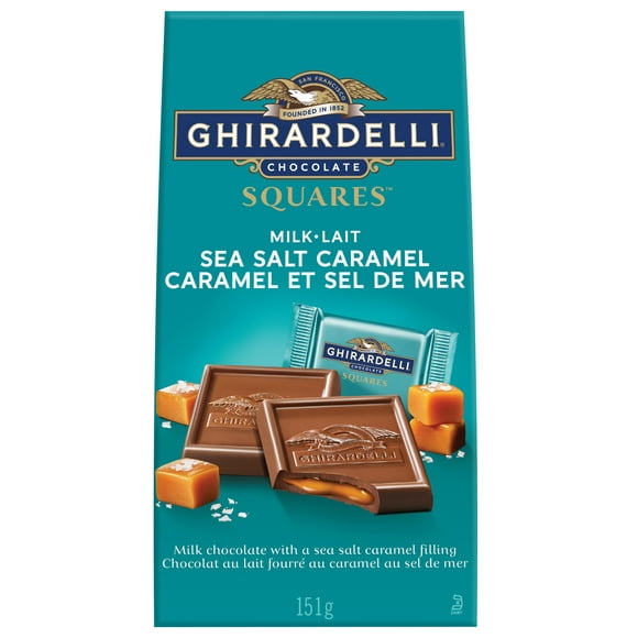 GHIRARDELLI Milk Chocolate Caramel Sea Salt Squares, 151g, GHIRARHELLI GHR MILK CRML SS BAG 151g