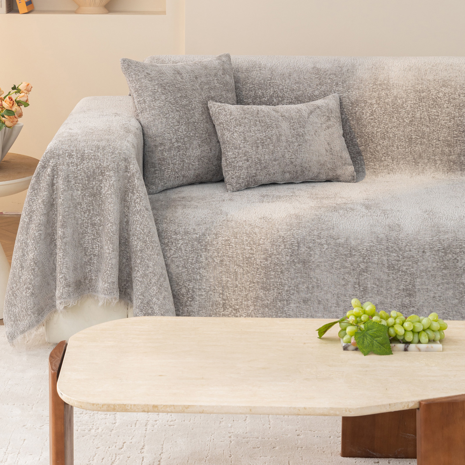 ANMINY Ultra Soft Chenille Couch Cover with Tassels, Machine Washable Multi - Use Sofa Blanket Cover