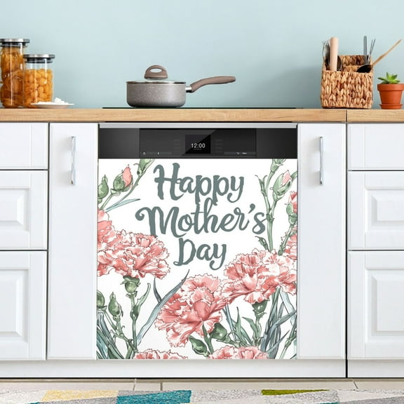 Happy Mother's Day Carnation Flowers Dishwasher Magnet Cover Magnetic Fridge Door Cover Home Kitchen Decor 23"x 26"