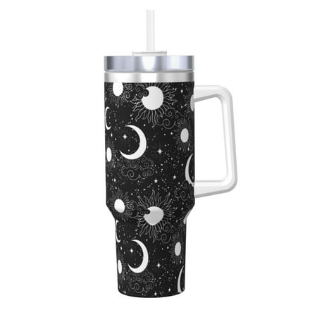 

Goofa Crescent and Stars Print 40oz Ice Bully With Handle And Straw Stainless Steel Vacuum Insulated Cup And 2 In 1 Straw Lid