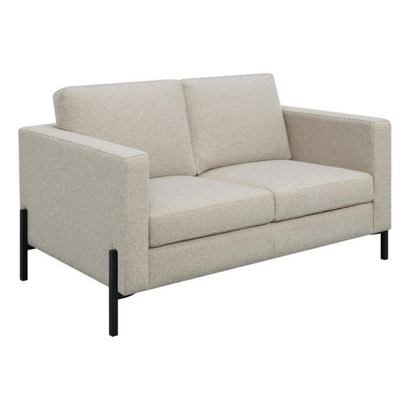 Pemberly Row Upholstered Fabric Loveseat with Track Arms in Oatmeal