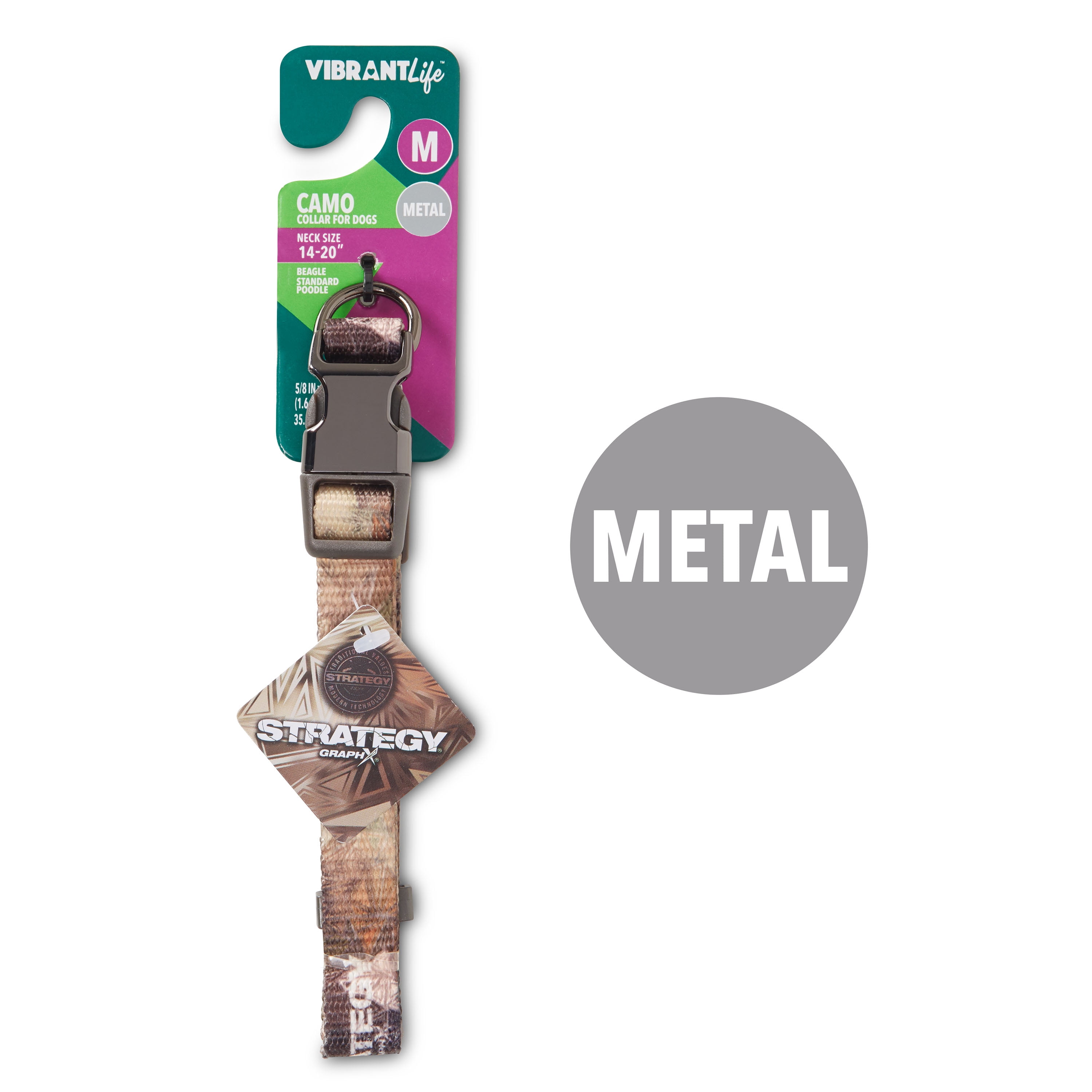 Vibrant Life Polyester Strategy Graph x Camo Fashion Dog Collar, Metal Buckle, Brown, Large