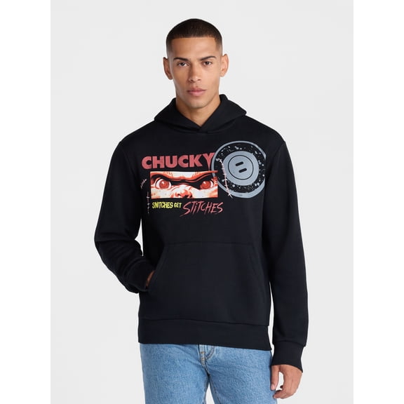 Chucky Men's Front and Back Graphic Hoodie Sweatshirt, Snitches Get Stitches, Sizes XS-5XL