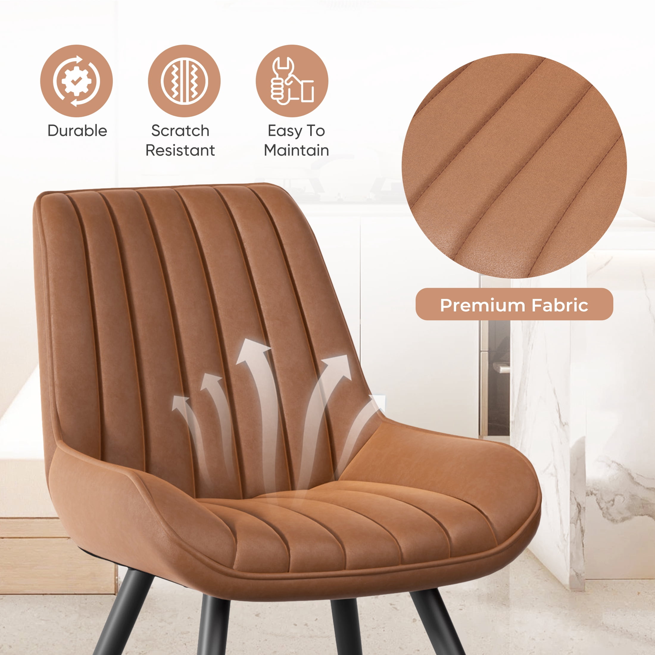 Daluvenix Modern Dining Chairs Set of 4, Upholstered Fabric Comfy Kitchen Dining Chairs with Metal Legs & Thick Cushions for Dining Living Room, Brown