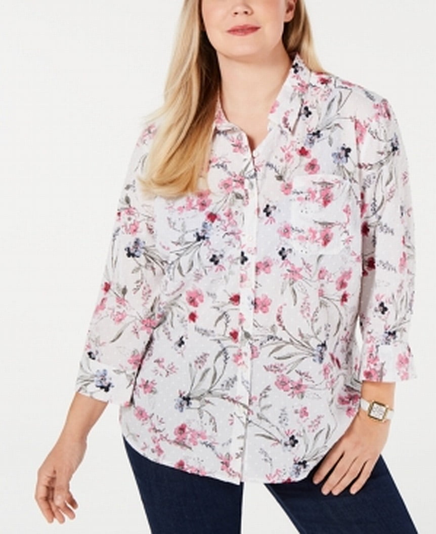 Karen Scott Womens Top Plus Wildflower Collar Button Down 3X
