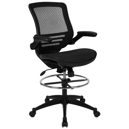 UPC: 0889142695882 | Flash Furniture Waylon Mid-Back Transparent Black Mesh Drafting Chair with Black Frame and Flip-Up Arms