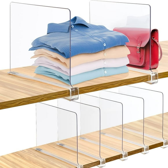 Acrylic Closet Shelf Dividers – Tall Clear Removable Organizers for Handbags, Purses, Clothes, Books – Transparent Plastic Separators 5 Pack, Fits Wood Shelves, Transparent, 5 Rows