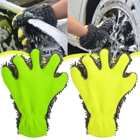 Car Wash Mitt Microfiber, Scratch-Free Soft Gloves for Detailing, Thickened 5-Finger Scrubber for Auto Cleaning (Green)