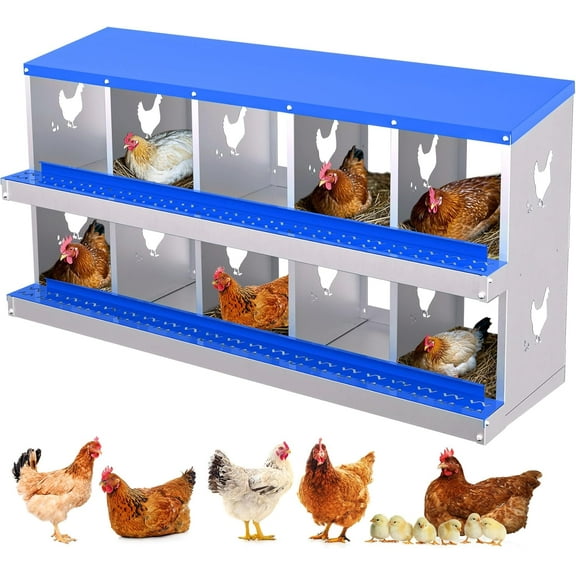 ChaoLink 10-Hole Galvanized Steel Chicken Coop Nesting Box with Ventilation – Space-Saving Laying Box for Hens & Ducks