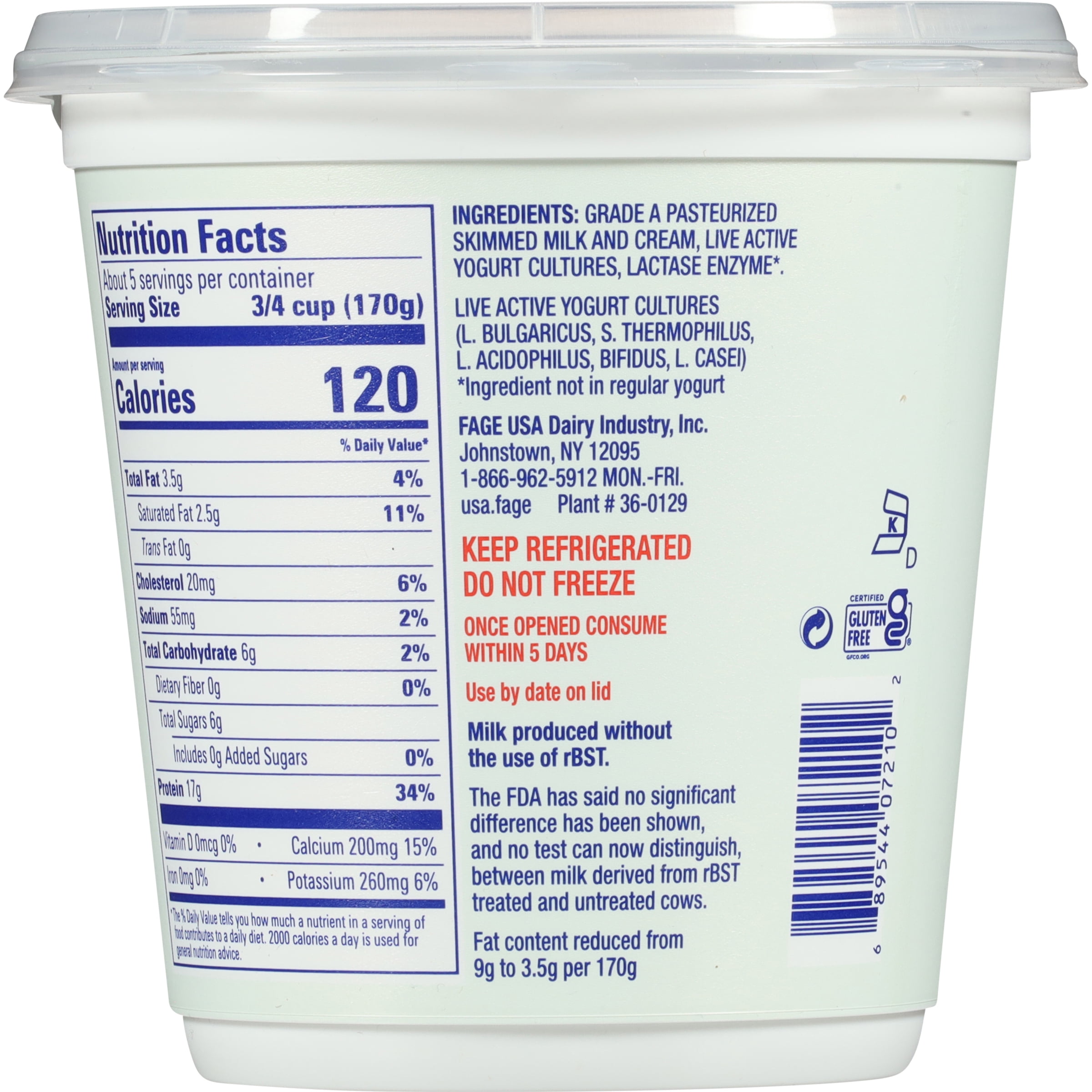 FAGE BestSelf All Natural Reduced Fat Plain Lactose Free Greek Strained Yogurt 32oz