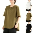 thumbnail image 7 of Lovskoo Summer Tops for Women 2024 Round Neck Short Sleeve Spring Casual Blouse Loose Solid Color Tops Black, 7 of 7