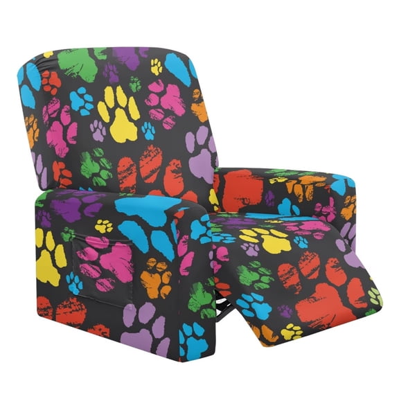Psesaysky Color Hand-painted Paws Pattern Recliner Slipcover Stretch Reclining Chair Covers Home Decor 4 Pieces Non Slip Recliner Sofa Slipcovers with Pockets Couch Cover Lazy Boy Chair Cover