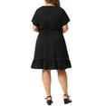 thumbnail image 3 of GRACE & GRANDEUR Women's Plus Size Dress V Neck Short Sleeves Tie Waist Summer Midi Shirt Dresses 3X Black, 3 of 6