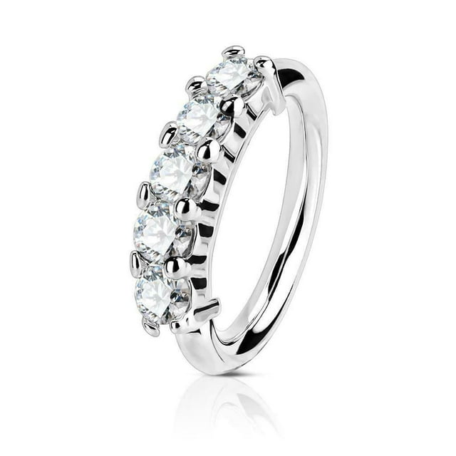 Open Hoop Rings for Nose, Ear Cartilage and Lip Piercings 14Kt Gold Five CZ
