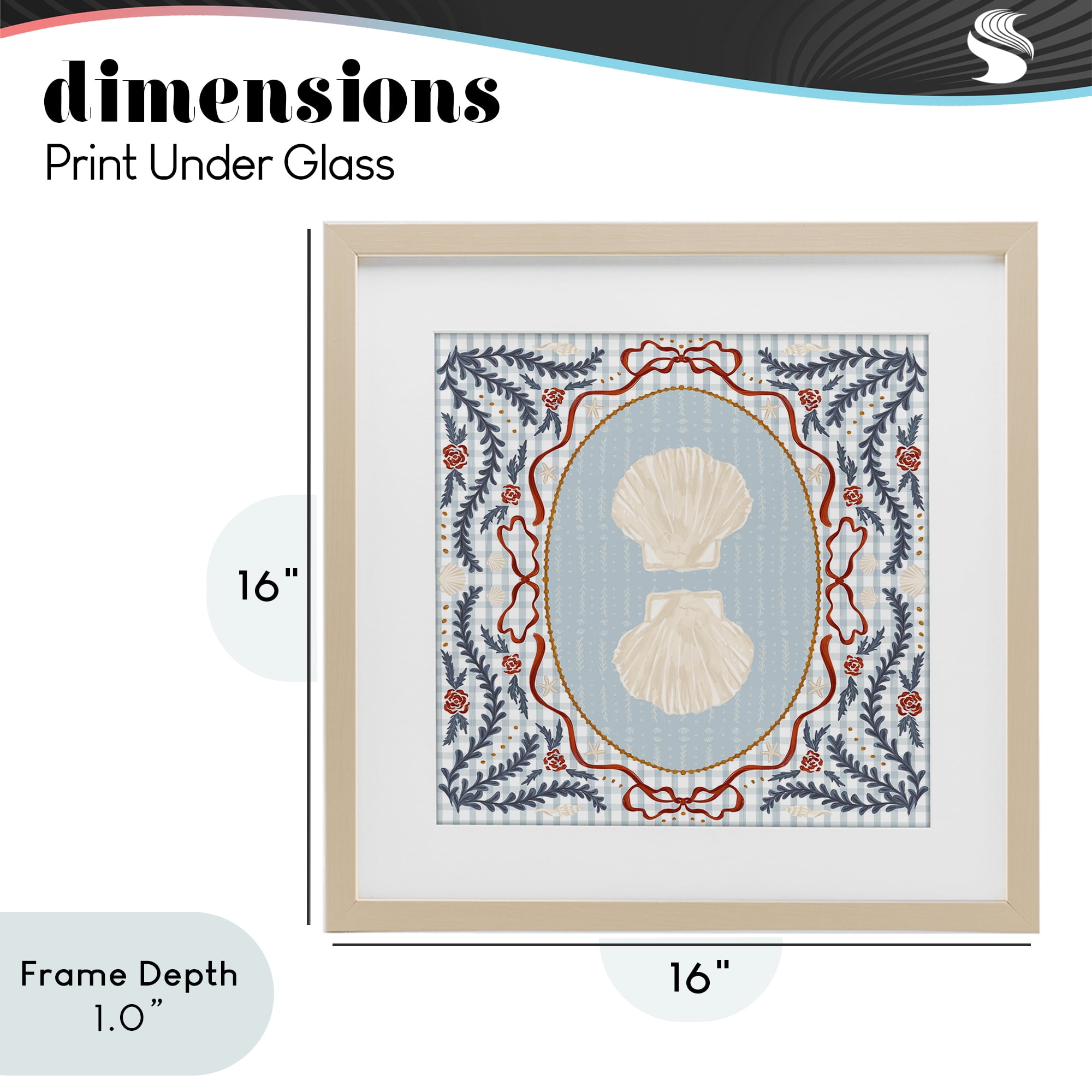 Stupell Industries Shells Portrait on Gingham Birch Framed Print Under Glass, design by Vero Illustrates