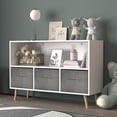 thumbnail image 2 of Seizeen Kids Bookshelf and Toy Storage, 35''L x 24''H Wall Bookcase for Kids Room Furniture with 3 Fabric Drawers, Wooden Raised Toy Box and Storage Display Shelf, Gray, 2 of 11
