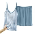 thumbnail image 5 of Ayolanni 2 Piece Pajamas Set for Women Soft Sleeveless Cami Tops and Shorts Pjs Comfy Striped Summer Loungewear Sleepwear Sets L, 5 of 5