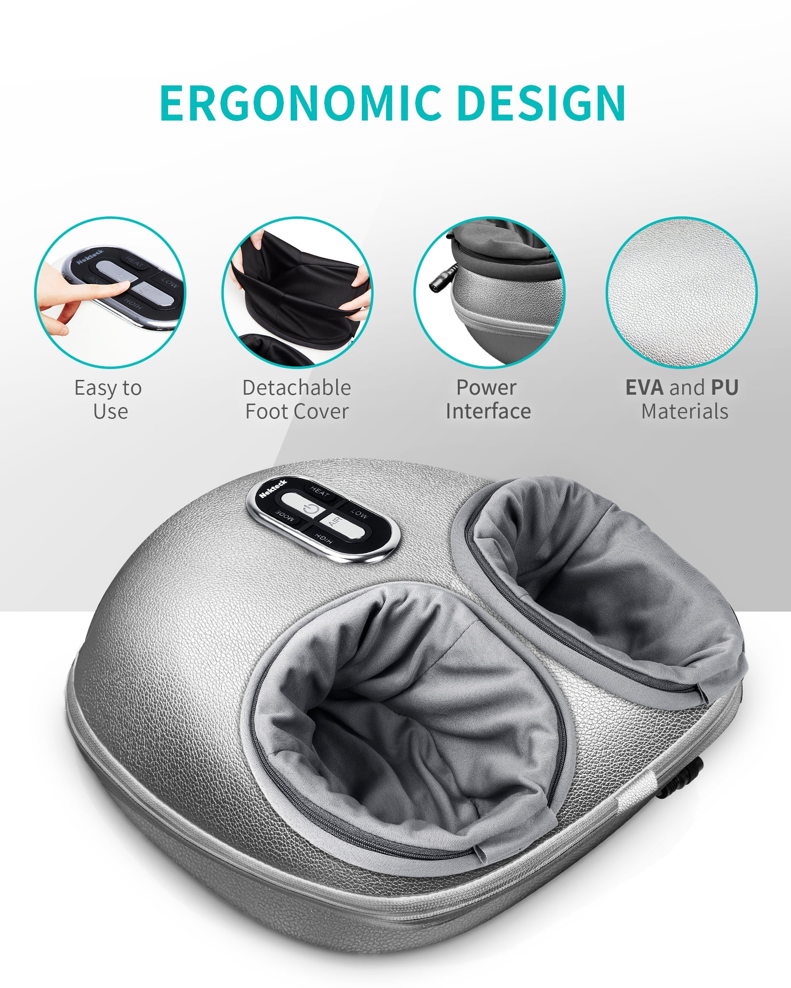 Nekteck Foot Massager with Heat for Neuropathy/Plantar Fasciitis Relief/Circulation/Wellness/Health, Shiatsu Air Compression Deep Kneading Feet Massager, Max Size Men11/Women 12, Fathers Day Gifts