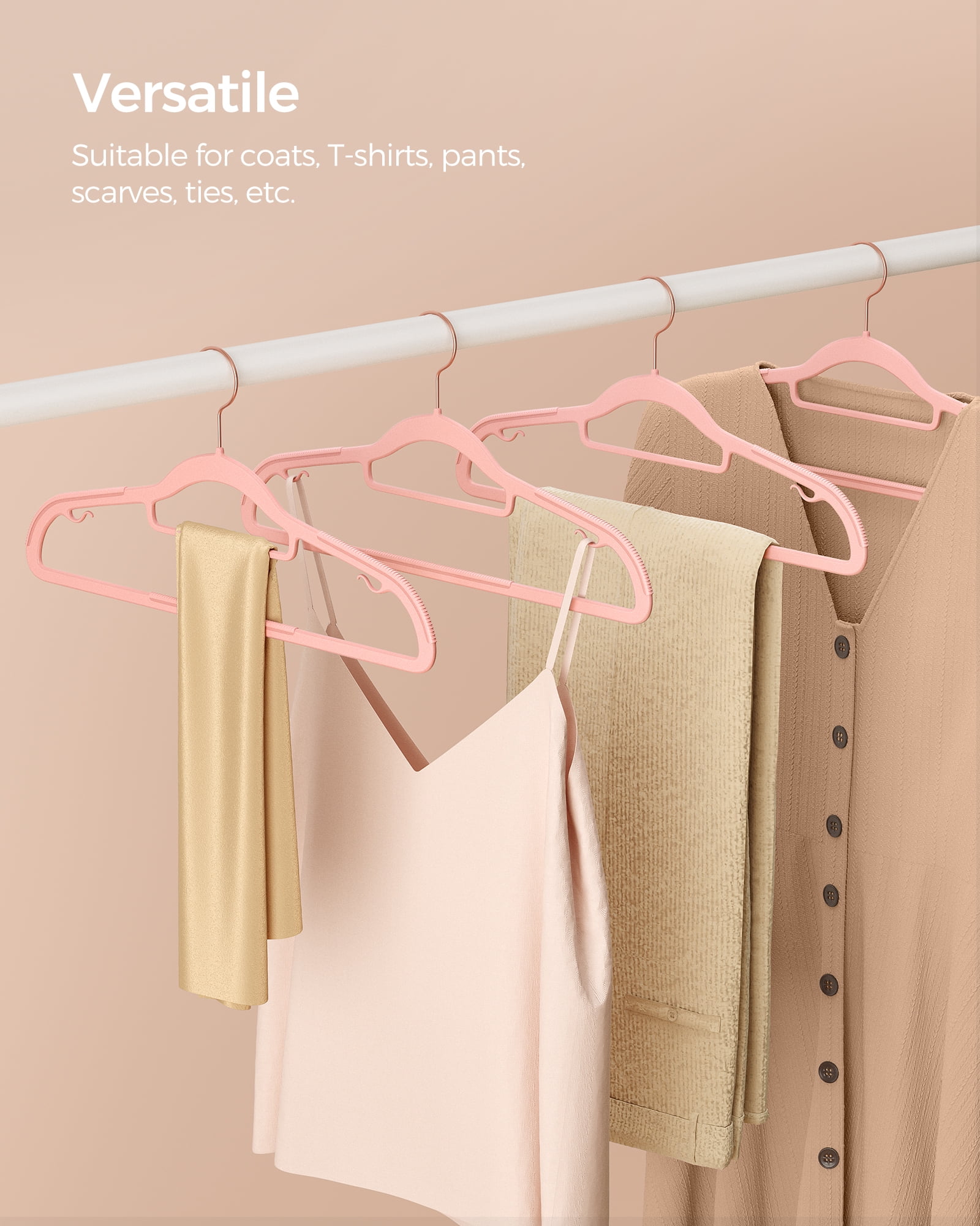 50 Pack Coat Hangers Non-Slip Clothes Hangers Space-Saving Plastic Hangers 360°Swivel Rose Gold Hook Light Pink