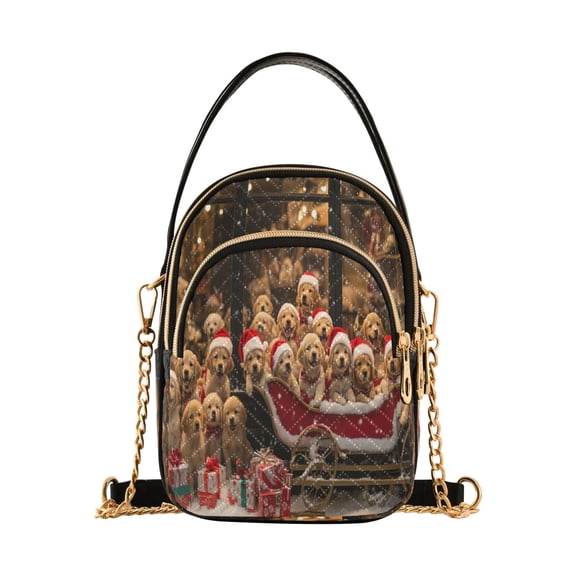YAZAOO Cross Body Fashion Shoulder Waist Purse Bags Golden Retrievers in Santa Hats Pocket Handbags
