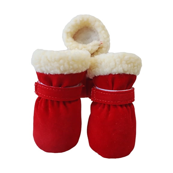 Small Dog/Cat Winter Snow Boots - Waterproof Suede Booties, Non Slip Soles Thick Plush Cold & Snow Proof Pet Shoes,Red,Xl