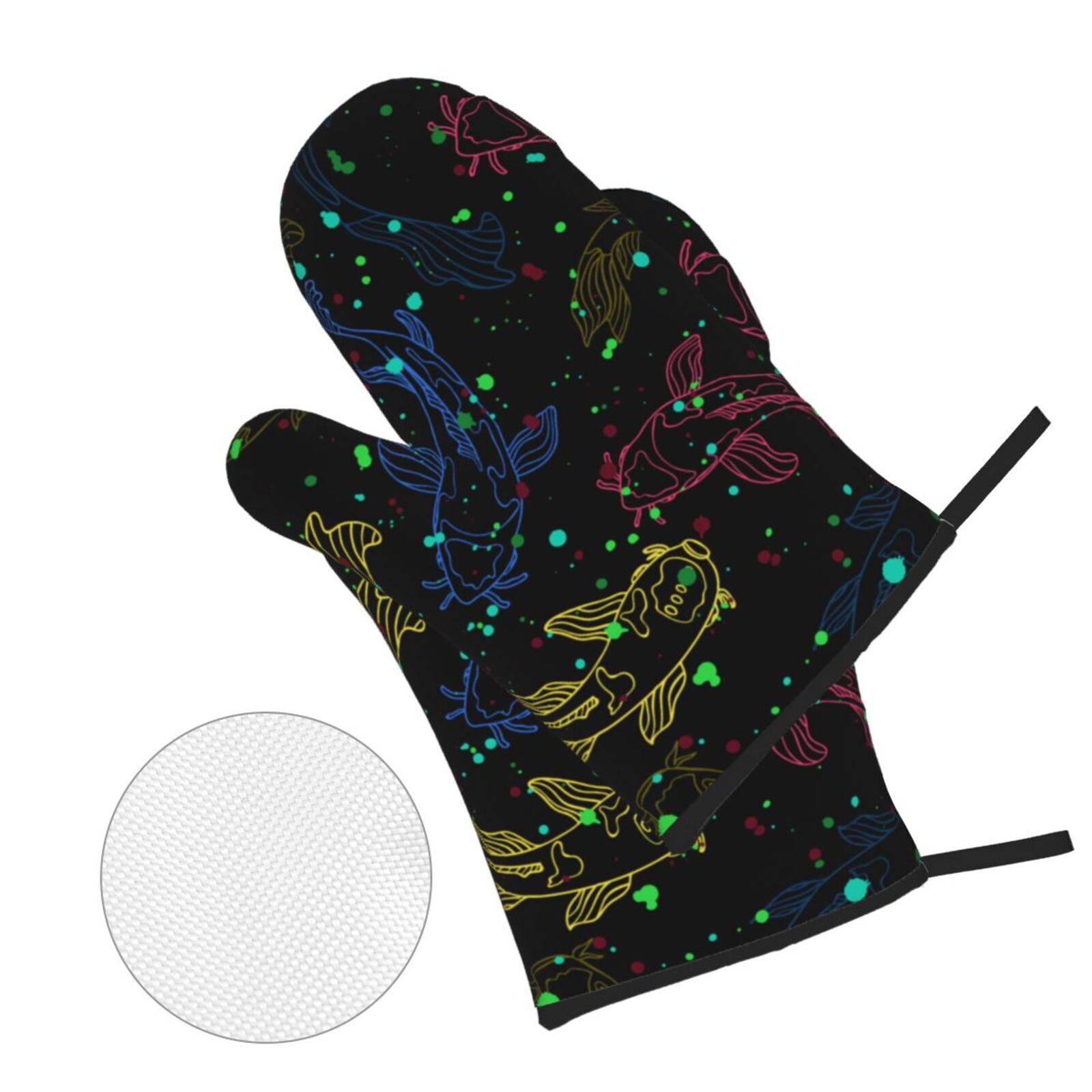 Line Art Fish Silhouettes Japanese 4Pcs Oven Mitts and Pot Holders Sets Oven Kitchen Gloves Hot Pads for Cooking BBQ Baking Grilling