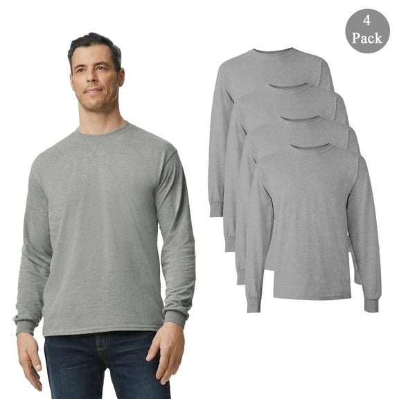 Gildan Men's Heavy Cotton Long Sleeve T-Shirt, Everyday Wear Long Sleeve 4 Pack Shirts, Sport Grey, S