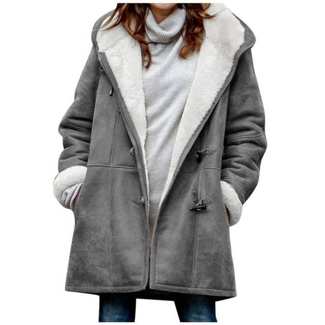 CEHVOM Womens Warm Faux Coat Jacket Winter Button Solid Long Sleeve Outerwear