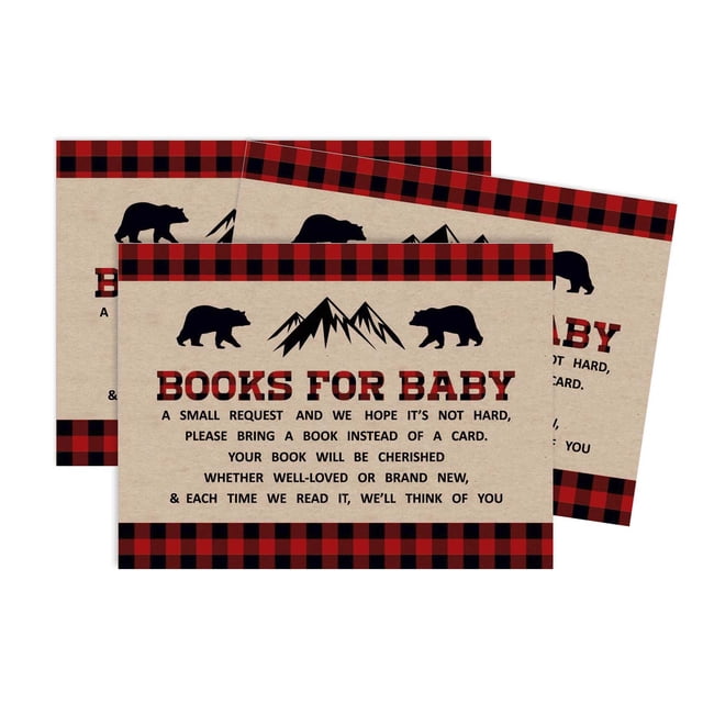 Inkdotpot 30Gender Neutral Lumberjack Baby Shower Rustic Book Request Cards Bring A Book Instead Of A Card Baby Shower Invitations Inserts Games