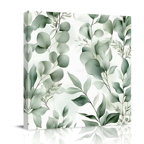 Green Plant Canvas Wall Art for Living Room, Watercolor Eucalyptus Leaf Farm Poster Print Painting for Bedroom Office Home Decoration Wall Pictures Prepare To Hang 12"x12"