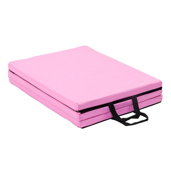 Thick Foam Tri-Fold Folding Exercise Mat with Carrying Handles for Gymnastics and Home Gym Protective Flooring Gymnastic Mat, Pink
