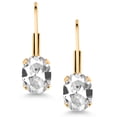thumbnail image 2 of Gem Stone King White Created Sapphire Yellow Gold Plated Leverback Earrings for Women (2.00 Cttw, Gemstone September Birthstone, Oval 7X5MM), 2 of 4