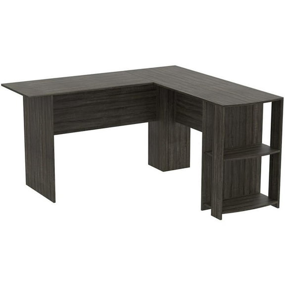 UrbanPro 55"L L-Shaped Computer Desk with 2-Shelves in Dark Gray