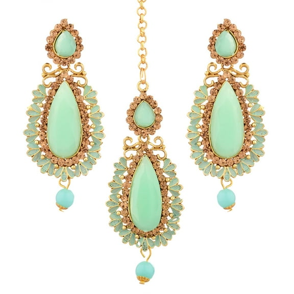 Efulgenz Bohemian Wedding Headpiece Headband Crystal Rhinestone Indian Maang Tikka Head Chain Bridal Jewelry Accessories for Women Girls,Light Blue