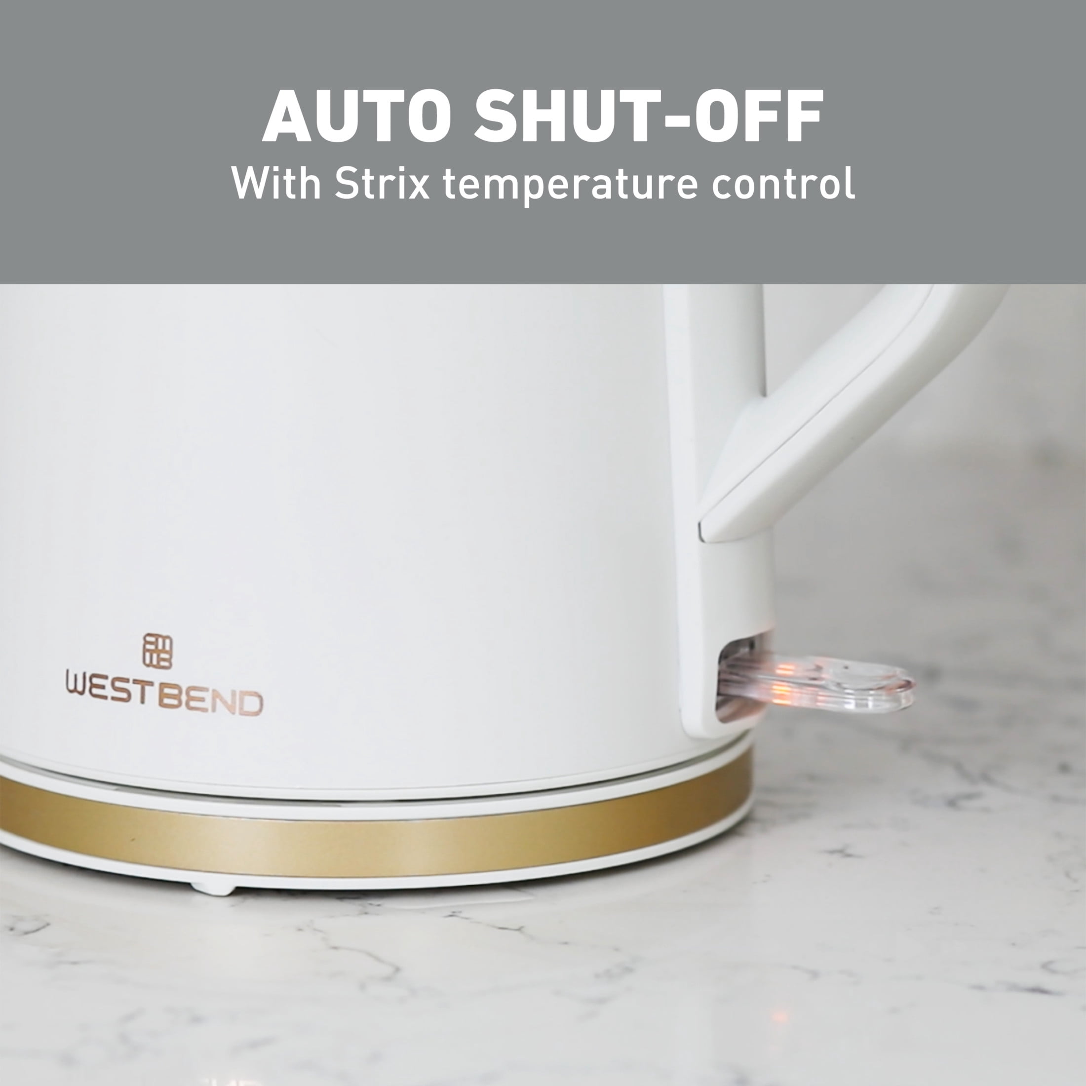 West Bend Timeless Electric Kettle, 1.5 Liter Capacity, in White/Gold (KTWB2LWG13)