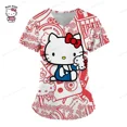 thumbnail image 1 of Camiseta con cuello en V para trabajadores del cuidado de Hello Kitty, ropa de trabajo de clínica, Tops de manga corta, uniforme de enfermera estampado, 1 of 6