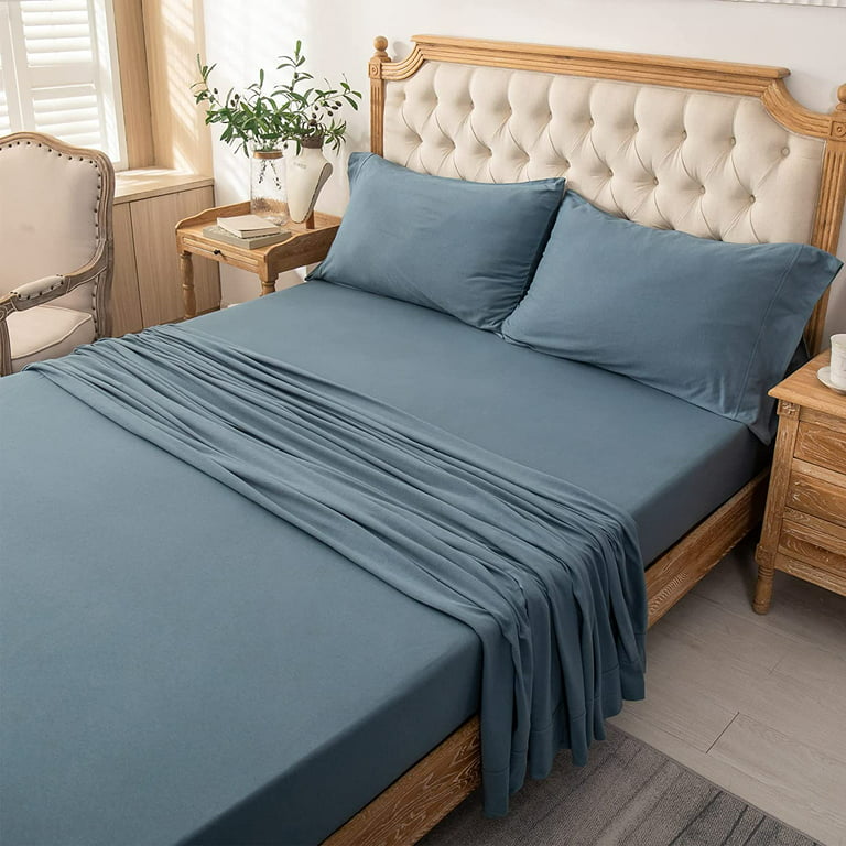 Classic Easy-Care Jersey Knit Waterproof Fitted Bed Sheet - Blue, Size Full, Cotton | The Company Store