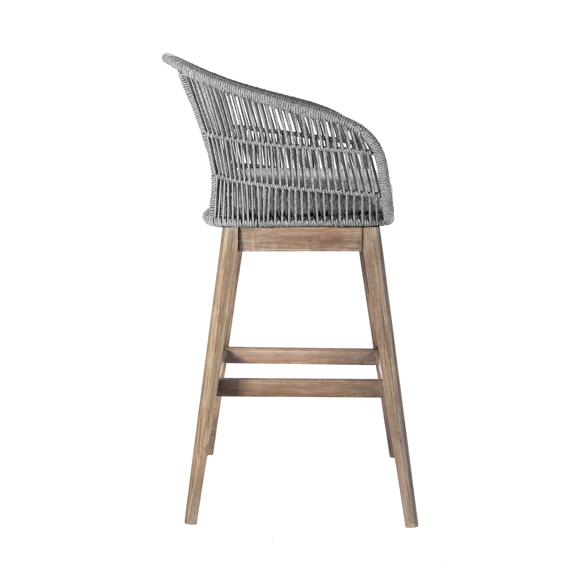 Tutti Frutti Indoor Outdoor Bar Height Bar Stool in Light Eucalyptus Wood with Gray Rope - Set of 3